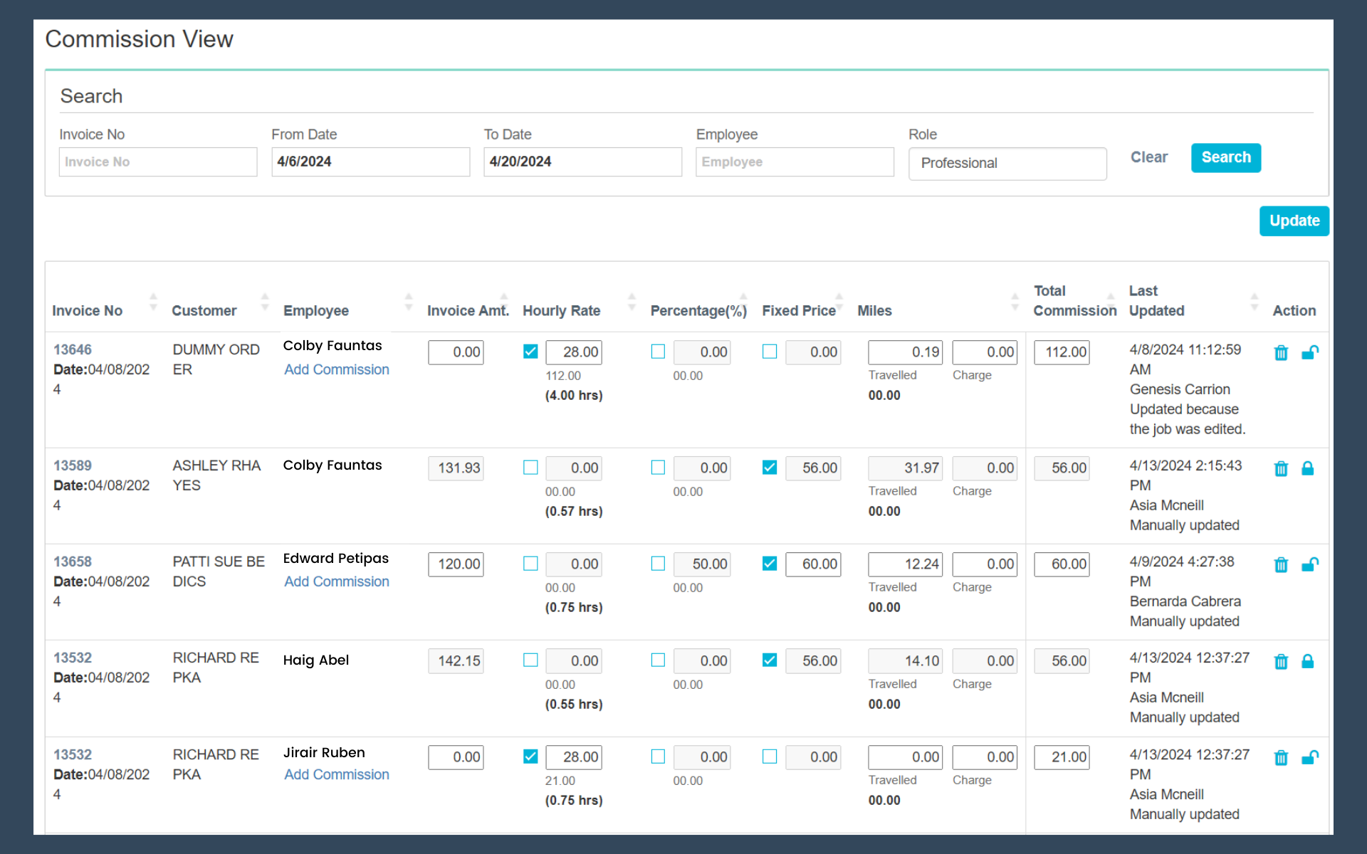 employee commission tracking